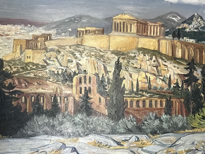  Yves BRAYER (1907-1990) : 
L'Acropole, Athènes, 1975. 
Toile. Signé en bas à gauche....