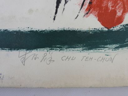 null 
CHU TEH CHUN (1920-2014) : Village dans une pluie rouge (circa 1960). Lithographie...