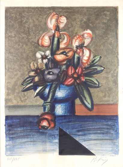 null Franz PRIKING (1929-1979) : Vase de fleurs. Lithographie. Signé en bas à droite...