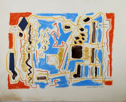 null Max PAPART (1911-1994): Untitled. Watercolor drawing and grease pencil and collage....