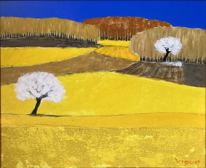  André VIGUD (born in 1939) 
Blue and yellow. 
Canvas signed and countersigned on...