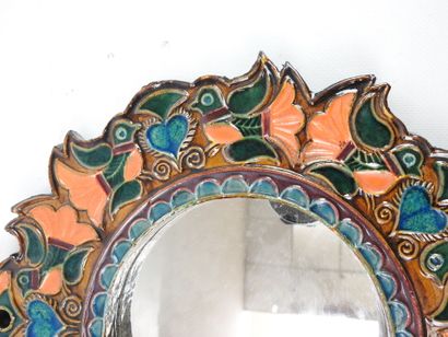 null Marjatta TABURET (born in 1931): Mirror with polychrome ceramic frame decorated...