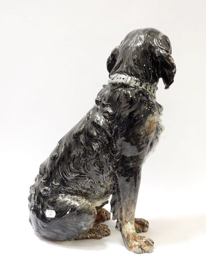 null Delphin MASSIER (1836-1907) à Vallauris : Important "chien assis". Signé. Circa...