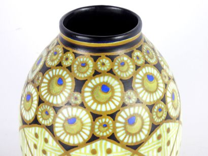 null Charles CATTEAU (1880-1966) - Boch frères La Louvière : Ceramic vase with geometrical...