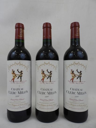 null 3 bouteilles Clerc Milon. Grand Cru Classé. Pauillac. 1996