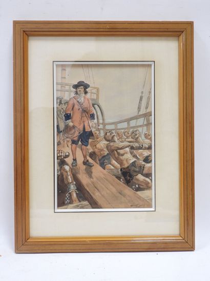 null Maurice TOUSSAINT (1882-1974): Slave Foreman. Watercolor on paper, signed lower...