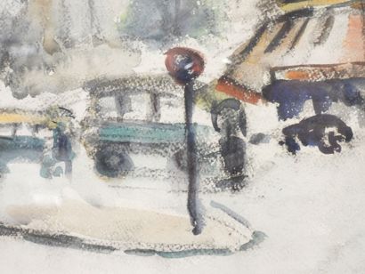 null F. AGAR: Boulevard Parisien. Watercolor on paper. Signed lower right, marked...
