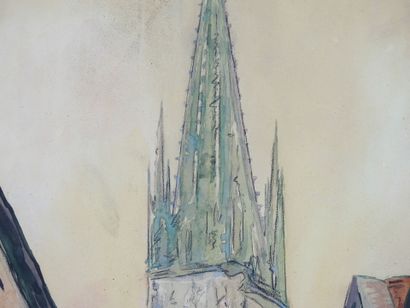 null G. DE LESPINAIN (?): Cathedral. Watercolor on paper. Signed lower right and...