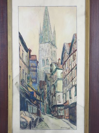 null G. DE LESPINAIN (?): Cathedral. Watercolor on paper. Signed lower right and...