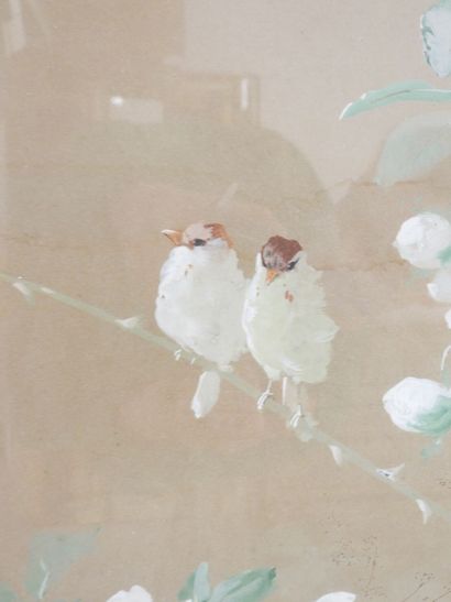 null FRENCH SCHOOL circa 1900: Birds in the air. Gouache on paper. Not signed. Dim....