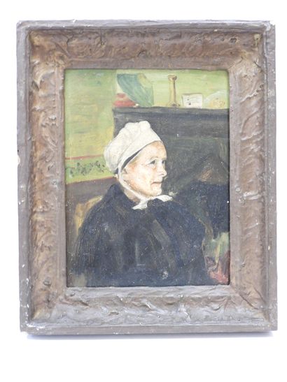 null FRENCH SCHOOL circa 1900: Woman with a headdress. Oil on panel. Not signed....