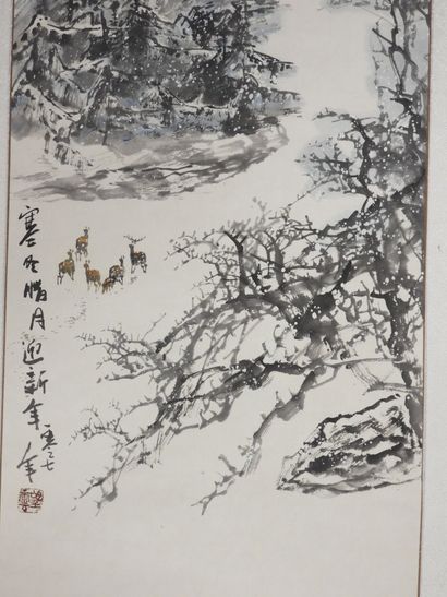 null JAPANESE modern school: The four seasons. Four kakemonos. 177 x 45 cm appro...