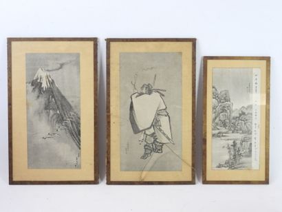 null JAPANESE SCHOOL OF THE XXth CENTURY: Mountain peak, landscape and male figure...