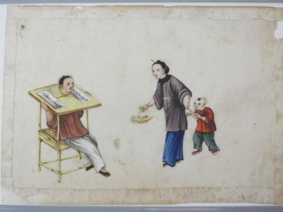 null CHINA - 19th century. Scenes of torture. Suite of 4 paintings on rice paper....