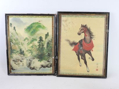 null After two Chinese works: Horse and landscape. Offset printing on fabric. 41...