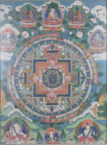 null TIBET OR INDIA XIXth. TANGKA representing boddhisattva in the system of the...