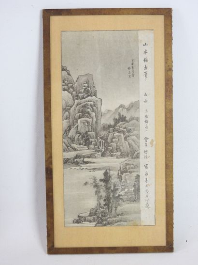 null JAPANESE SCHOOL OF THE XXth CENTURY: Mountain peak, landscape and male figure...