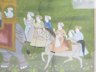null INDIA - XXth century. The arrival of the Maharaja. Painting on fabric. 48 x...