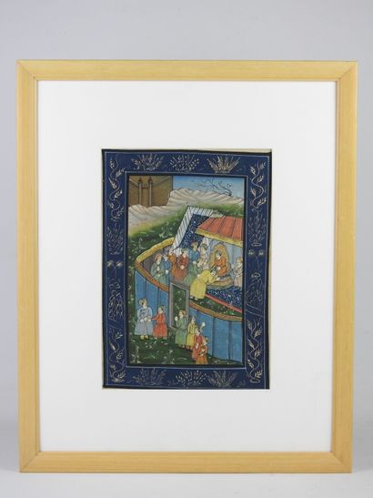 null INDIA - 20th century. Animated scene of characters. Painting on fabric. 31 x...