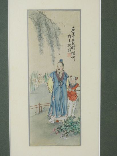 null CHINA - XXth century : Scenes of characters. Two watercolors on paper joined...