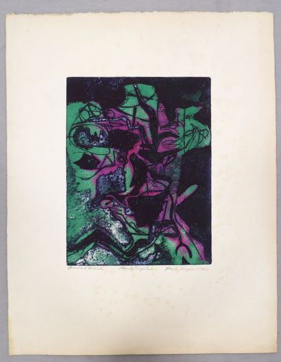 null Gail SINGER (1924-1983) : Plante végétale. Gravure en couleurs. Signé, daté...
