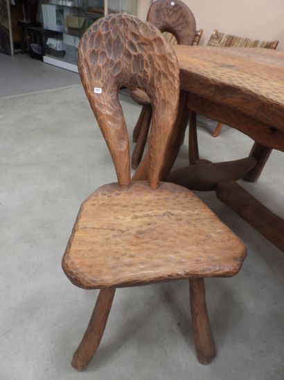null FOUR CHAIRS in oak worked in honeycomb. Brutalist work of the 1960s. H: 46 -...