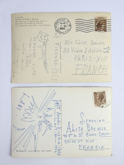 2 postcards with drawing by Wifredo LAM addressed...