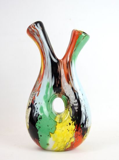 null MURANO: Vase with annular body and double neck in glass mosaic and multicolored...