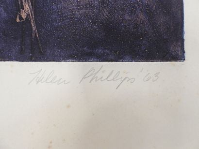 null Helen Elizabeth PHILLIPS (1913-1994): Structure (1963). Gravure en couleurs....