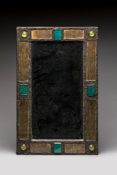 null Irena JAWORSKA (XX ème) : Important rectangular mirror in copper and talosel...