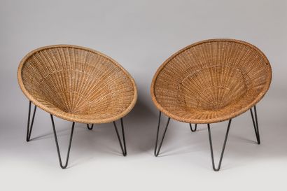 null Attributed to Matthieu MATEGOT (1910-2001): 

Living room furniture in woven...