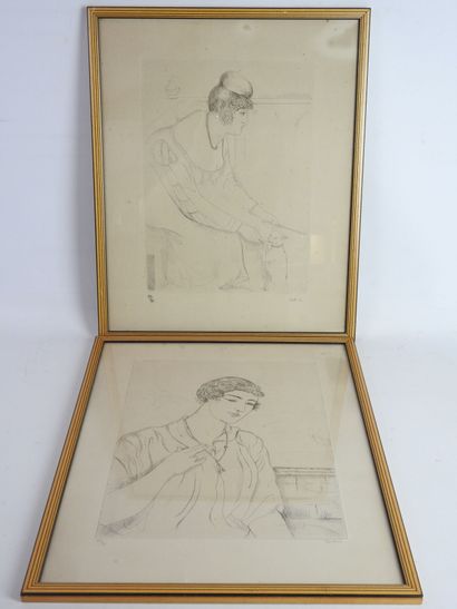 null Othon COUBINE (1883-1969): Portraits de femme. Deux eau-fortes ou pointes sèches....