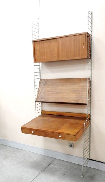 null STRING (publisher): Desk - wall shelf made of wood, the uprights made of metal....