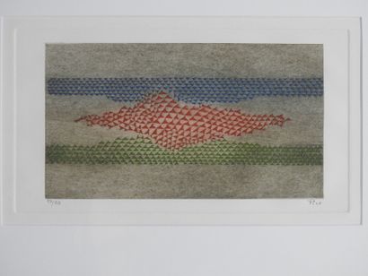 null Arthur Luiz PIZA (1928-2017): Drift (1979). Gouge engraving in blue, red, green...