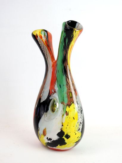null MURANO: Vase with annular body and double neck in glass mosaic and multicolored...