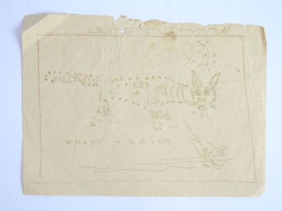 null Wifredo LAM (1902-1982) : Miau-Miau. Dessin à l'encre. 10 x 13.5 cm (pliures,...