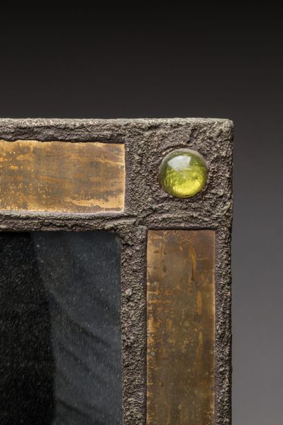 null Irena JAWORSKA (XX ème) : Important rectangular mirror in copper and talosel...