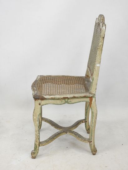 null Meeting of TWO CANNED CHAIRS in molded, carved and rechambered natural wood,...