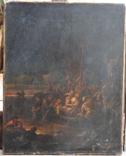null Attribué à Gerrit de WET (1609 - 1674) : Un sauvetage en mer. Huile sur toile....