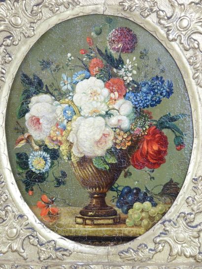 null 19th century FRENCH SCHOOL : Still life with flowers. Two oil paintings on panels...