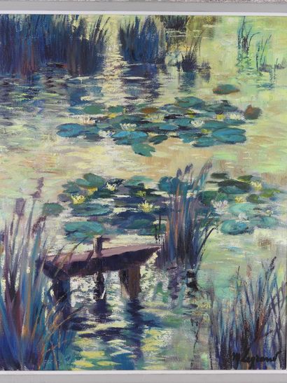 null Maurice LEGRAND (1906-2004) : Les nénuphars sur l'étang. Huile sur toile signée...