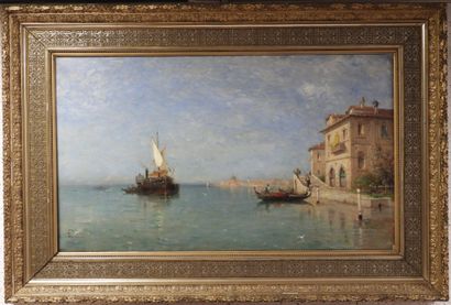  Adolphe APPIAN (1818-1898, Jacques Barthélémy dit) : Venise, barque marchande et...