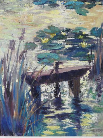 null Maurice LEGRAND (1906-2004) : Les nénuphars sur l'étang. Huile sur toile signée...