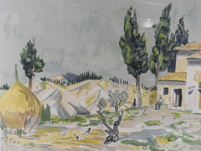 null Yves BRAYER (1907-1990) : Paysage de Provence. Lithographie en couleurs justifiée...