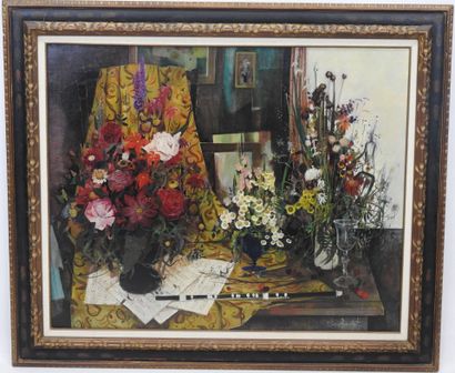  Robert VERNET-BONFORT (1934) : Still life with bouquets. Oil on canvas signed lower...
