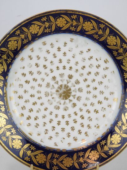 null Manufacture de SEVRES : Porcelain plate with decoration of golden semi flowers...
