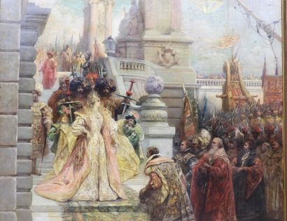 null 
Georges CLAIRIN (1843-1919) : L'arrivée de la reine de Saba. Huile sur toile....