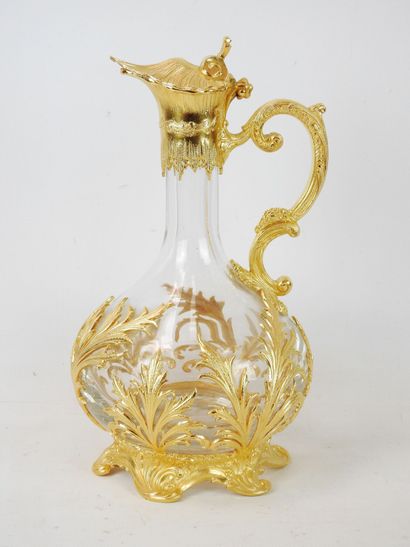 null SAINT-LOUIS : Crystal ewer with rich rocaille gilded pewter mounting with vegetalist...