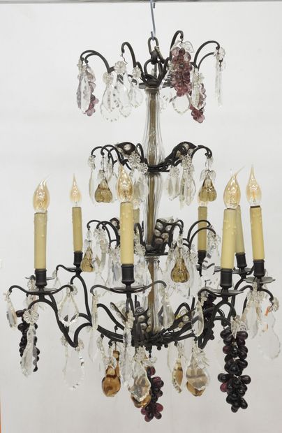 null IMPORTANT LIGHTING with nine arms of light, the structure in black lacquered...