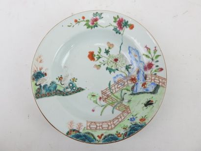null CHINA : Soup plate with off-center decoration in polychrome enamels of the pink...